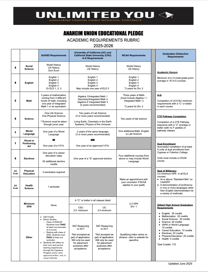Academic Requirements Rubric